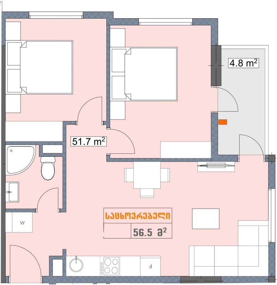 Квартира 56.5 м² - Згвиспири 1, Батуми, Грузия